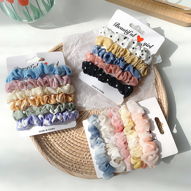 European and American Color Satin Hair Rope Set Ins All-Match Hair Band Hair Ka Za Ponytail Hair String Large Intestine Ring Korean Headdress