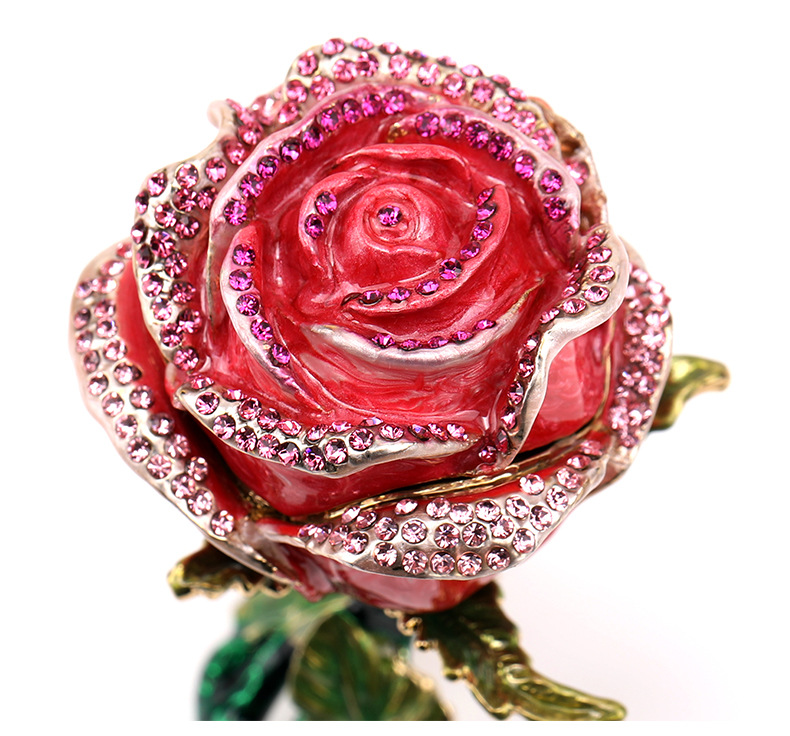 金属镶钻玫瑰花首饰盒摆件创意珠宝礼盒 滴油工艺品礼品批发直销