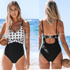 2021 new pattern Foreign trade Conjoined Swimsuit Paige Show thin black and white lattice bikini Lotus leaf sexy Swimwear 2021 new pattern Foreign trade Conjoined Swimsuit Paige Show thin black and white lattice bikini Lotus leaf sexy Swimwear