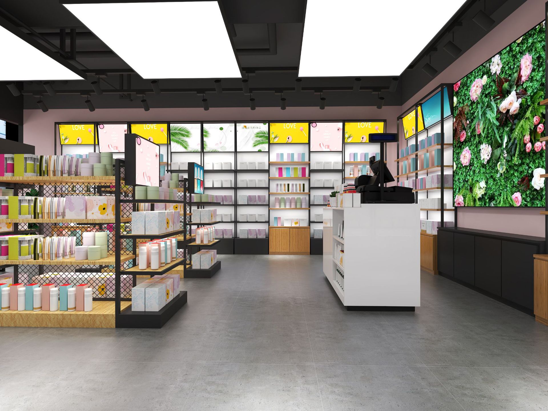 商场化妆品展示柜美妆彩妆展架 铁木化妆品陈列展示柜定制厂家