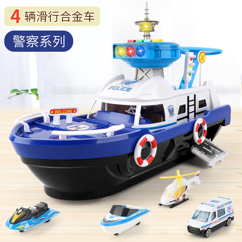 New Children's Large Inertial Storage Boat with Light Music Boy and Girl Baby Fire Police Car Toy Model