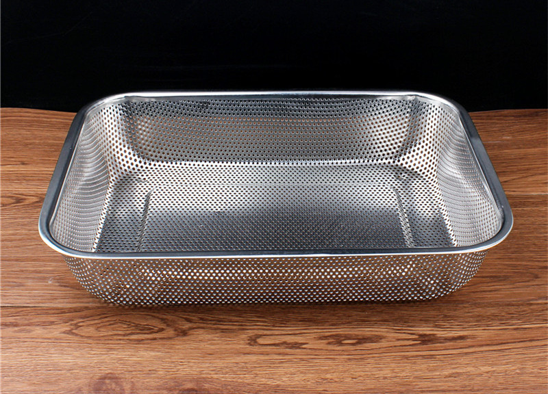 包邮加厚不锈钢多用筐长方形网篮冲孔网筐沥水篮洗菜漏盆密孔漏盘