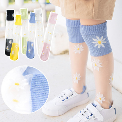春夏新品儿童玻璃丝袜ins小雏菊超薄透气宝宝过膝袜堆堆袜子