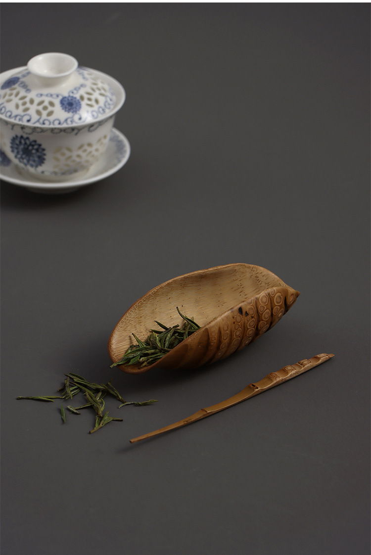 竹根茶则纯手工制作竹制茶铲茶道醒茶荷竹根雕茶具竹根把玩套装