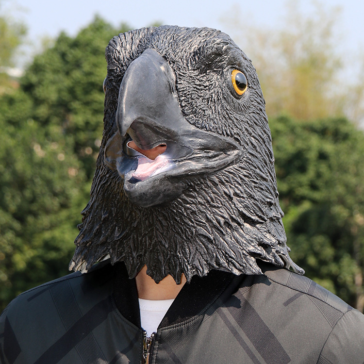 万圣节黑老鹰面具乳胶动物头套狂欢派对搞怪cos服饰道具厂家批发