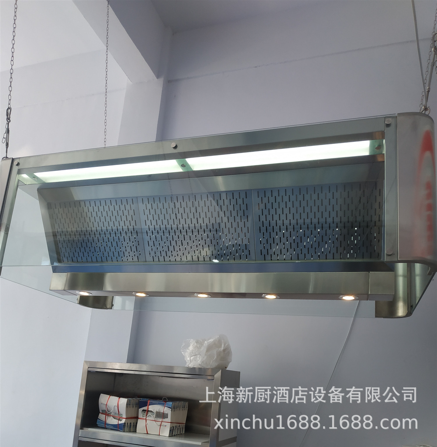 不锈钢油烟网罩中岛悬空钢化玻璃排风罩餐饮厨房净化系统设备