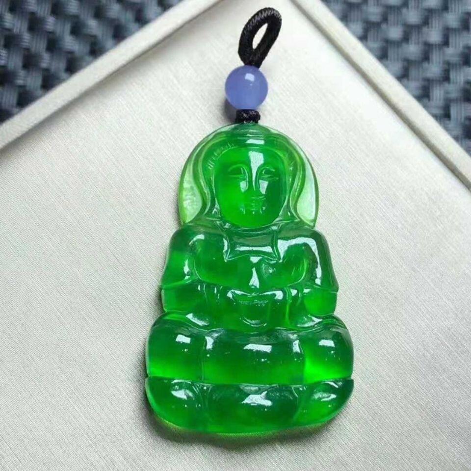 高冰帝王绿祖母绿满色翡翠色玉观音正阳绿缅甸老坑玉石吊坠挂件