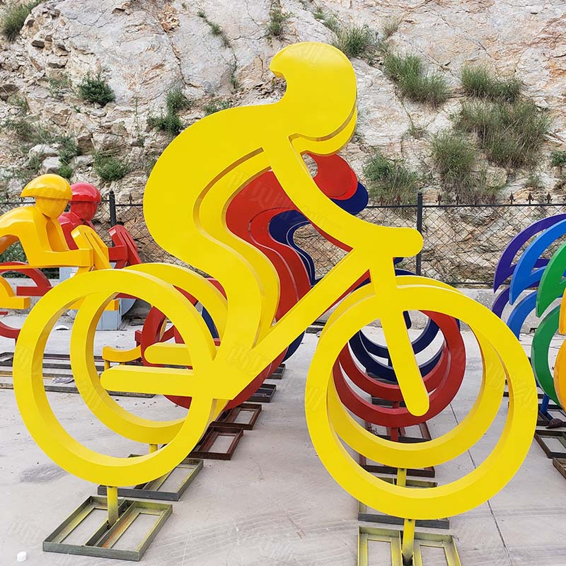 不锈钢骑自行车人物雕塑 现货供应 不锈钢抽象运动雕塑