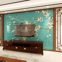 新中式3D电视背景墙壁纸山水花鸟墙纸沙发壁画8D轻奢客厅影视墙布