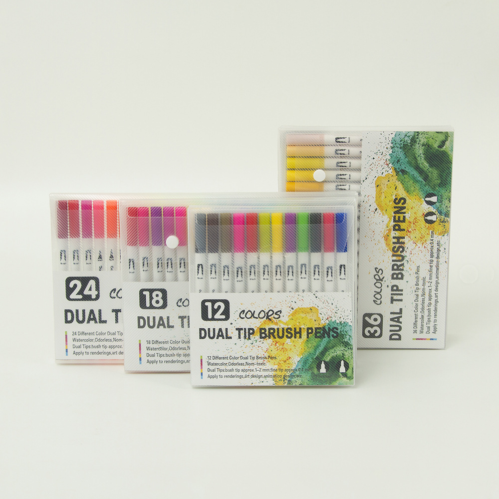 Cross-Border E-Commerce Spot 12-Color 24-Color 36-Color Watercolor Soft-Headed Writing Brush Marker Package