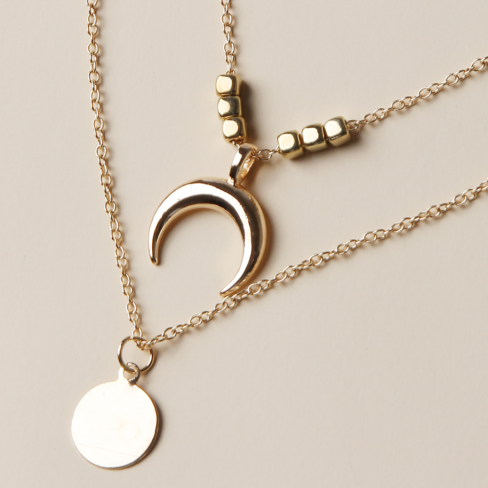 外贸饰品欧美跨境新品配饰金属月牙吊坠项链亚马逊性感多层锁骨链