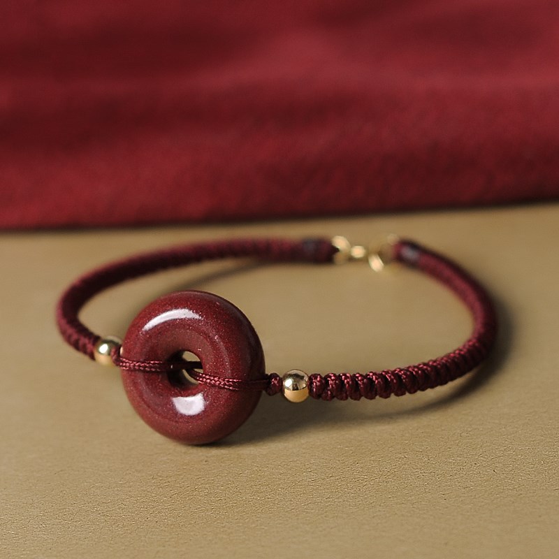 朱砂面包扣金刚结红绳手链 diy女款14k包金手编织时尚手链饰品