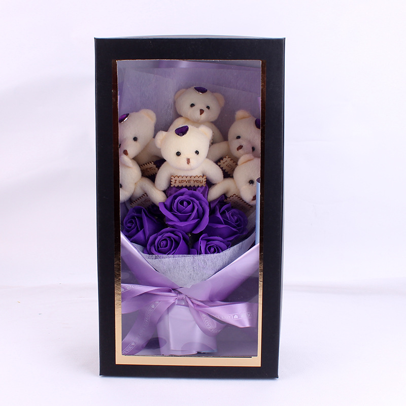 Mother's Day Cross-Border Korean Style Little Bear Doll 5 Soap Bouquet Rose Gift Box 520 Valentine's Day Gift Soap Flower