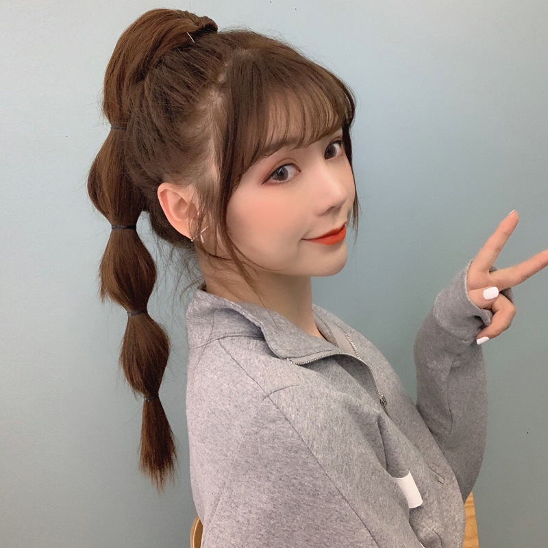 抓夹式网红灯笼泡泡辫子 假发女短款自然高马尾麻花辫逼真假发尾