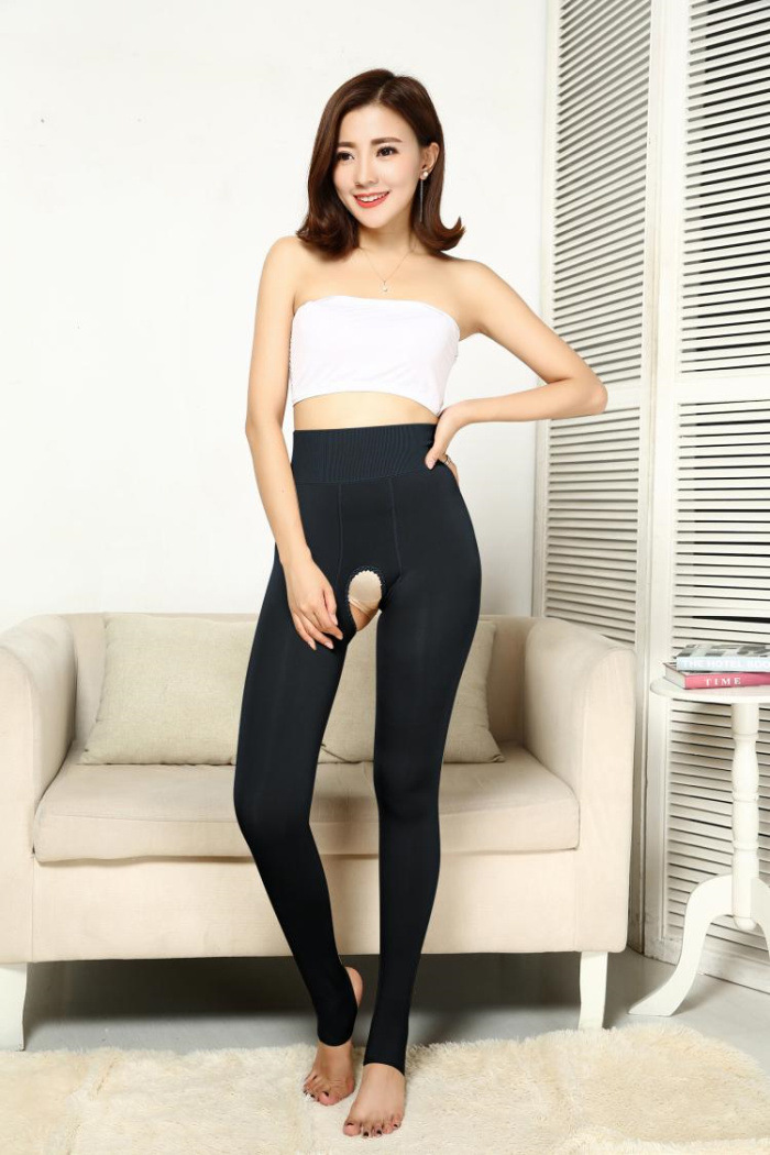 秋冬季开裆档袜踩丝打底袜裤女加绒加厚开脚连裤袜加肥脚码免脱男