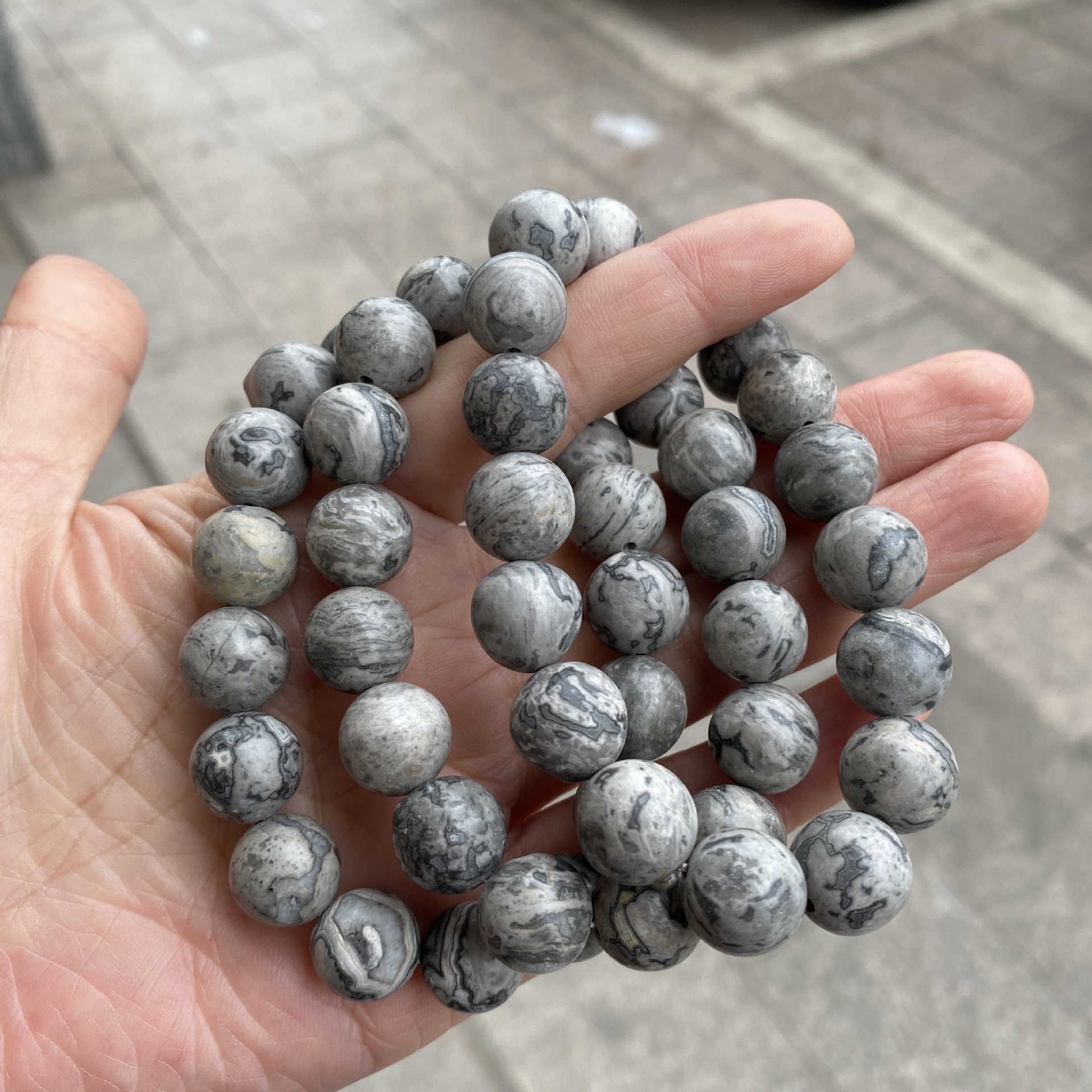 7a天然石 地图石手链单圈灰毕加索手串diy厂家批发 亚马逊热卖