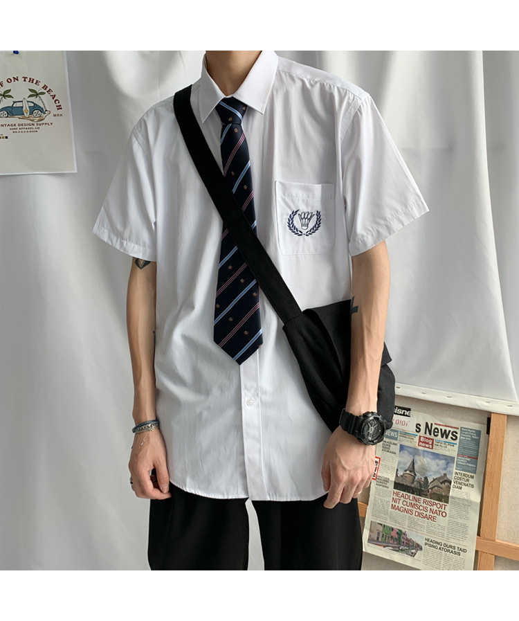 dk制服学院风男士短袖白衬衫韩版帅气休闲百搭班服jk情侣衬衫上衣