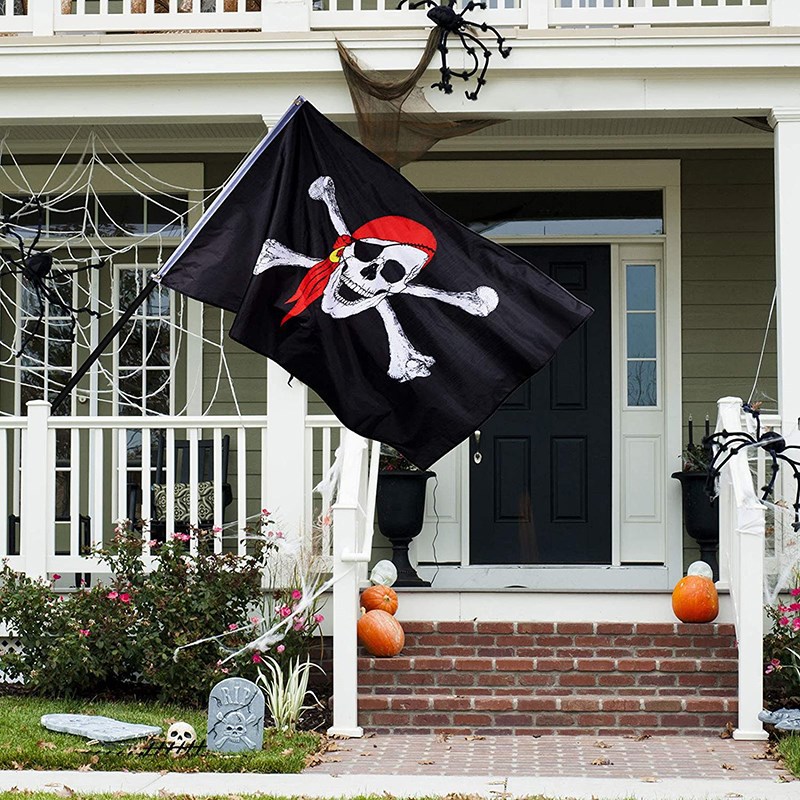 厂家直销3*5ft加勒比海盗旗帜90*150cm牛津布刺绣骷髅头海盗旗