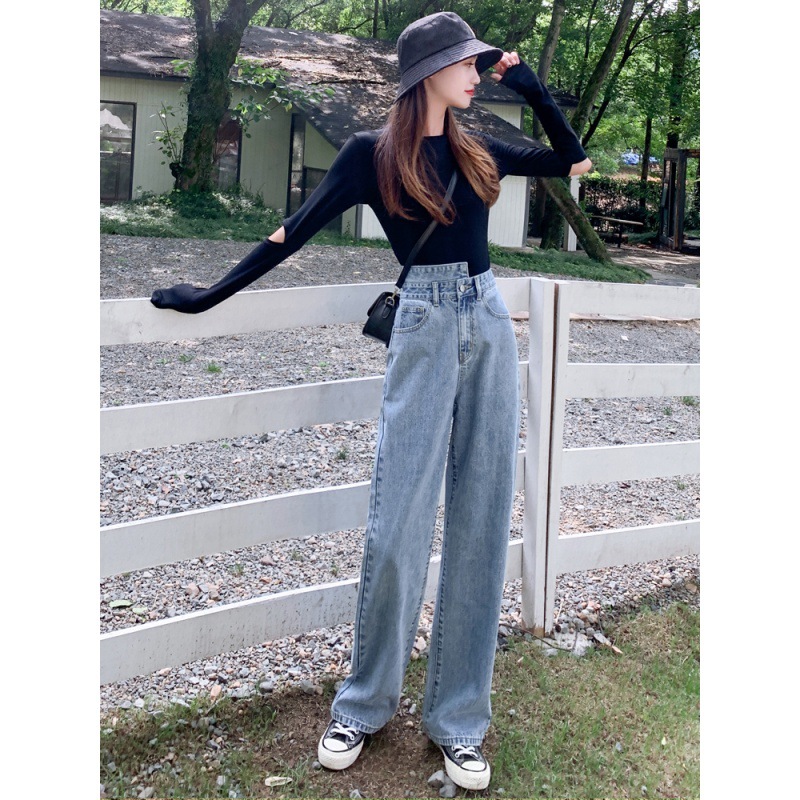 泫雅阔腿裤高腰牛仔裤女2020年新款直筒宽松垂感拖地裤子