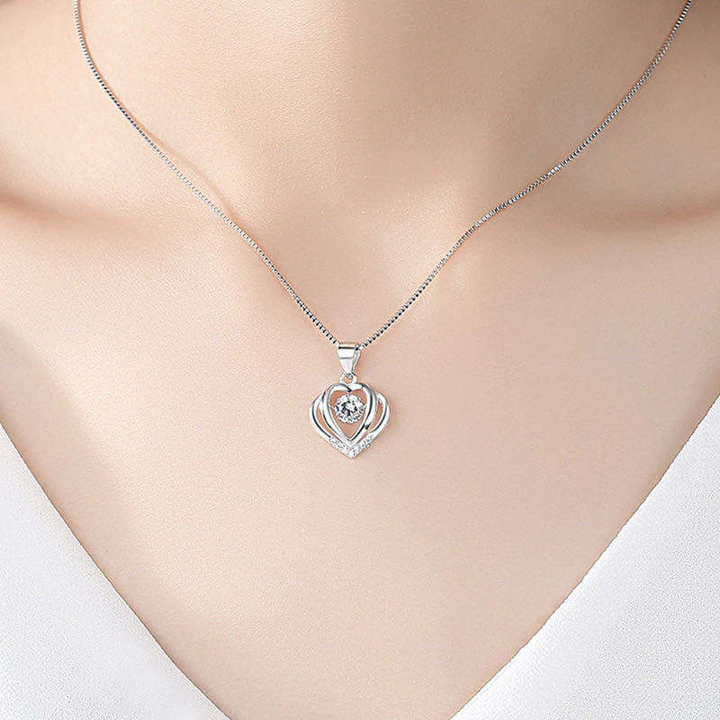 韩版灵动心形吊坠闪耀心钻纯银项链女锁骨链简约爱心吊坠生日礼物