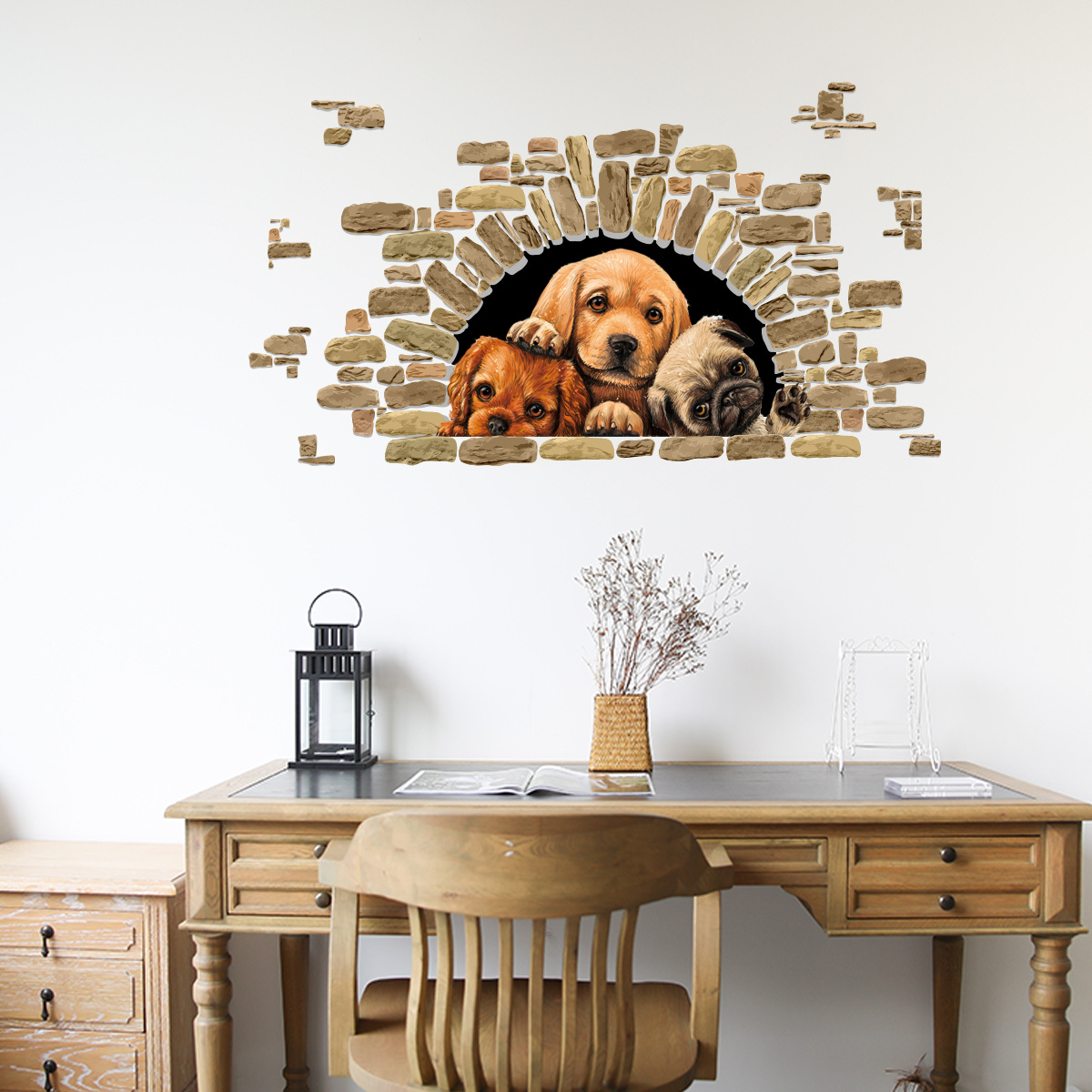 zsz1013三只小狗宠物墙贴客厅卧室背景墙diy装饰墙贴画可移除