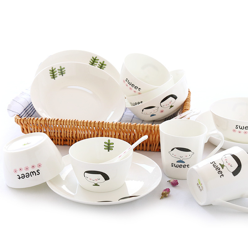 Tangshan Bone China Tableware Suit 16-Head Household Creative Korean Ceramics Bone China Tableware Suit