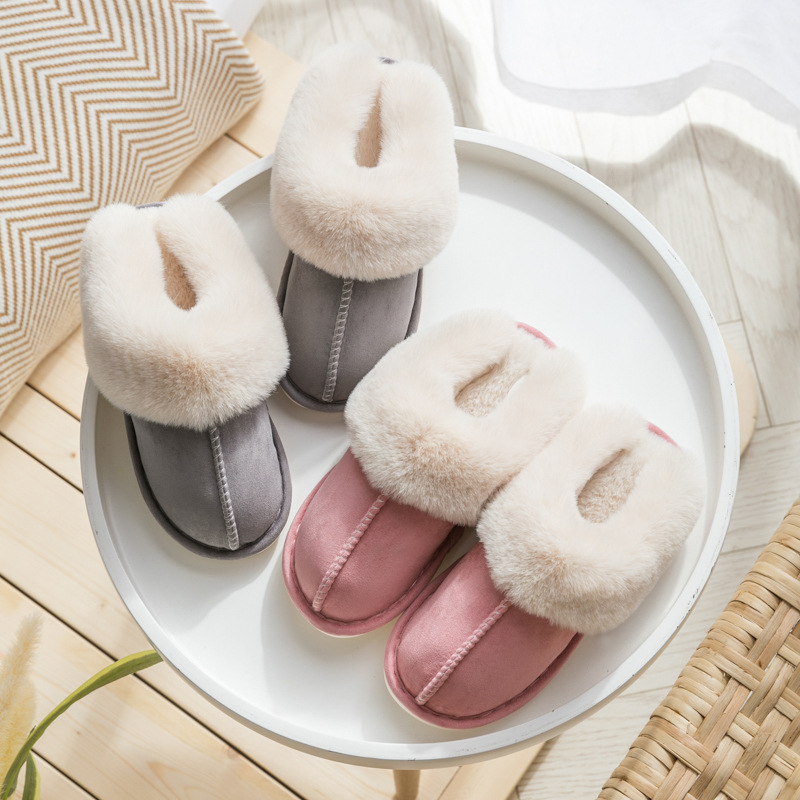 2020 Couple Deerskin Plush Cotton Slippers Thick Bottom Non-Slip Warm Men‘s and Women‘s Home Confinement Shoes Factory Wholesale