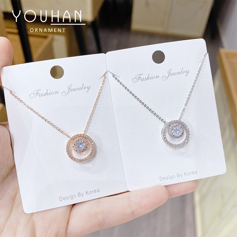 Fashion Diamond-Embedded Geometric round Zircon Necklace Japanese and Korean Fashion New TikTok Same Clavicle Chain One Piece Dropshipping