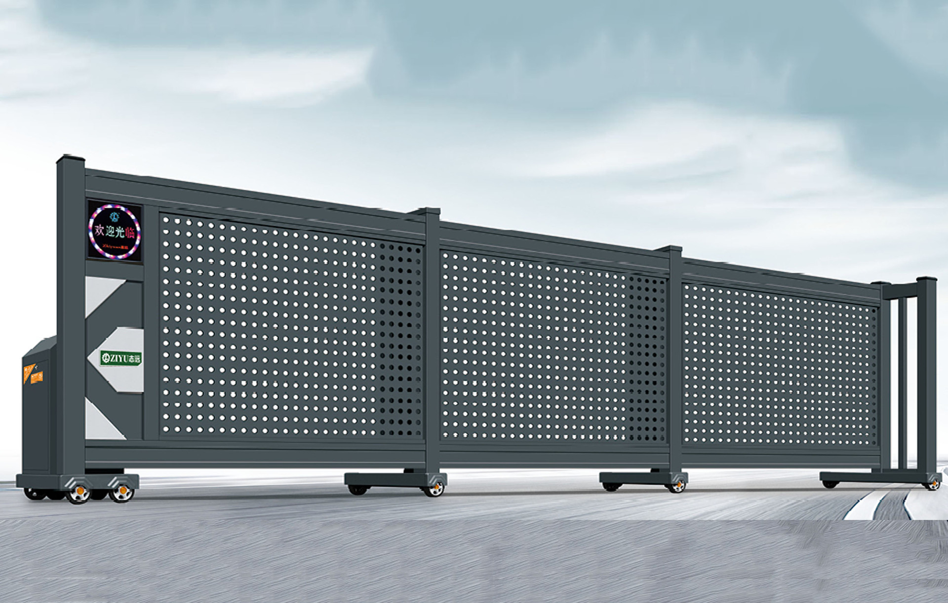 佛山电动平移门滑动门段滑门铝合金封板门无轨直线户外大门工厂门