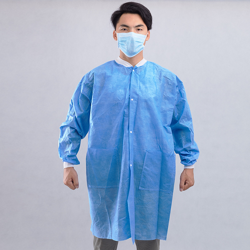 一次性sms无纺布pp针织袖口防护服实验服大褂工作服防尘隔离服