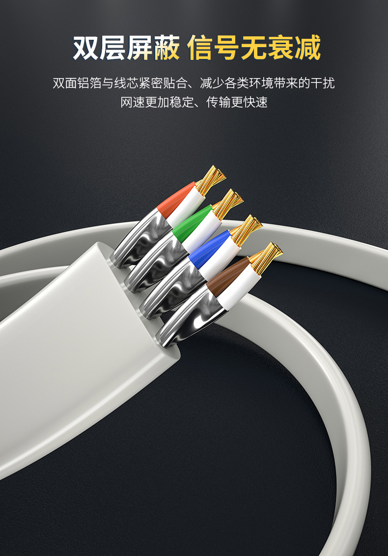八类网线cat8类扁线屏蔽路由器网络线电脑电视宽带万兆网线贝吉色