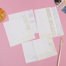 印花纸巾餐巾纸酒店柔软面巾纸 方形白色条纹烫金餐巾纸16张每包