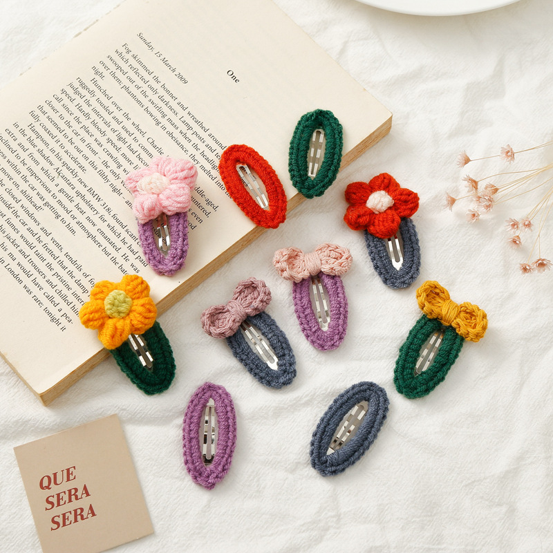 韩国儿童毛线编织蝴蝶结发夹女童可爱公主发饰宝宝bb夹刘海夹发卡