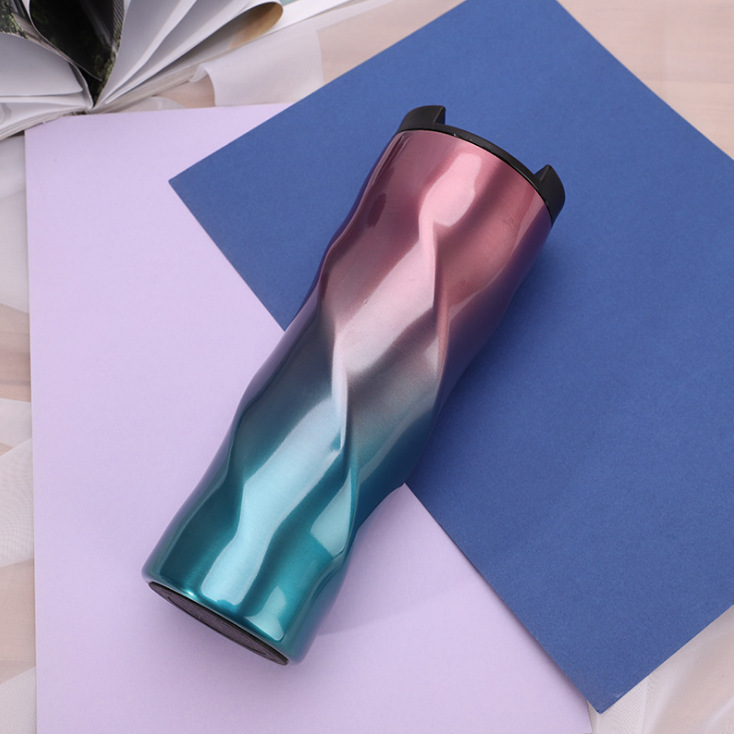 新款不锈钢保温杯创意渐变色菱形水杯便携汽车杯礼品杯子定制