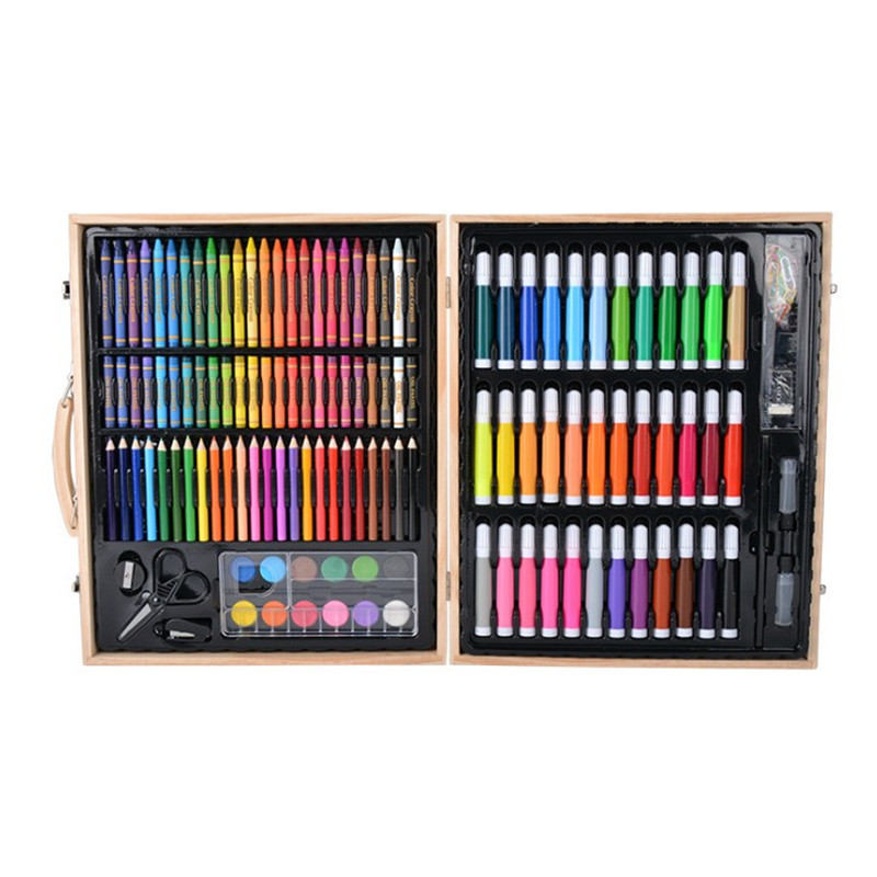 150 Wooden Box Brush Children Watercolor Pen Painting Kit Wholesale Children Primary School Students Learning Painting Stationery Set