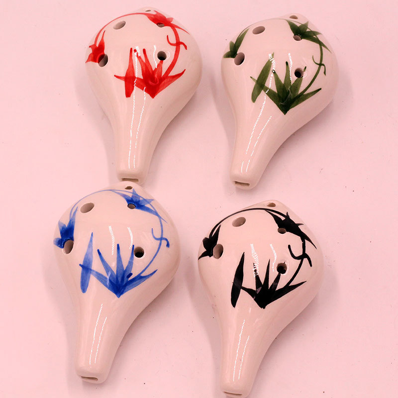 手绘六孔陶笛 小长嘴小丑鱼甲壳虫图案儿童乐器玩具礼品陶瓷批发