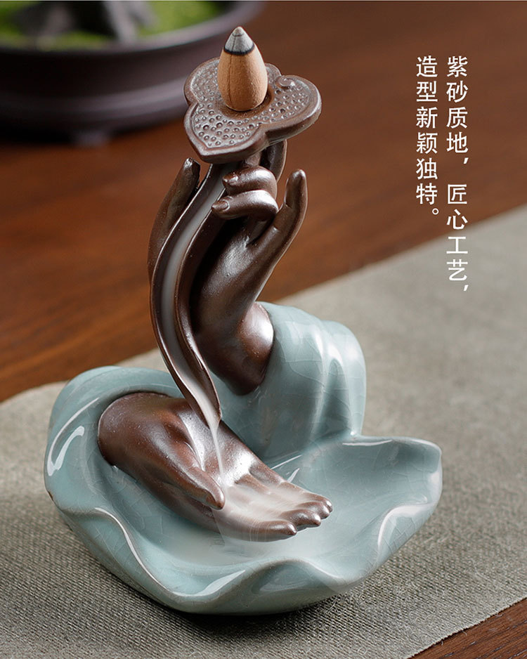 禅意佛手倒流香香炉意境工艺品摆件 香薰如意礼品檀香香道配件