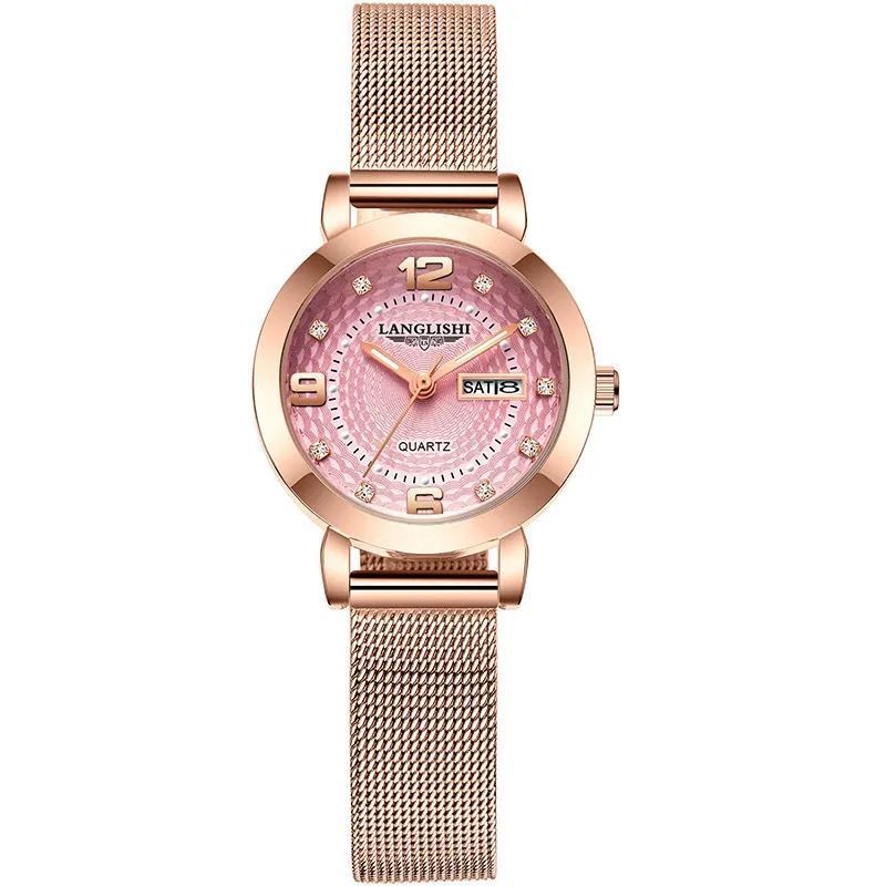 Luminous Waterproof Women's Watch Female Student Korean Fashion Trend Automatic Double Calendar Quartz Watch Ins Ultra-Thin