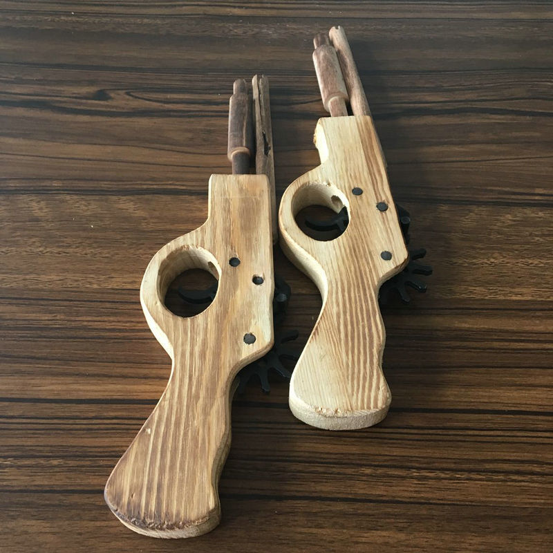 木头枪批发木制儿童怀旧玩具碳化色手枪长双管连发手枪户外皮筋枪