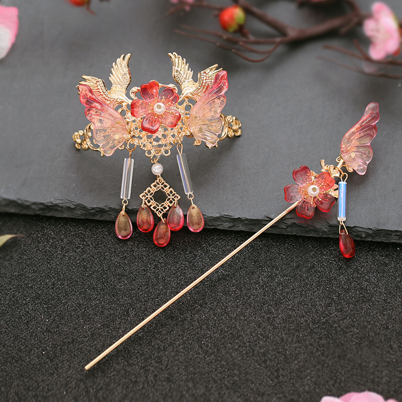 古风汉服头饰流苏步摇发冠古代女凤冠大气束发超仙气盘发全套簪子