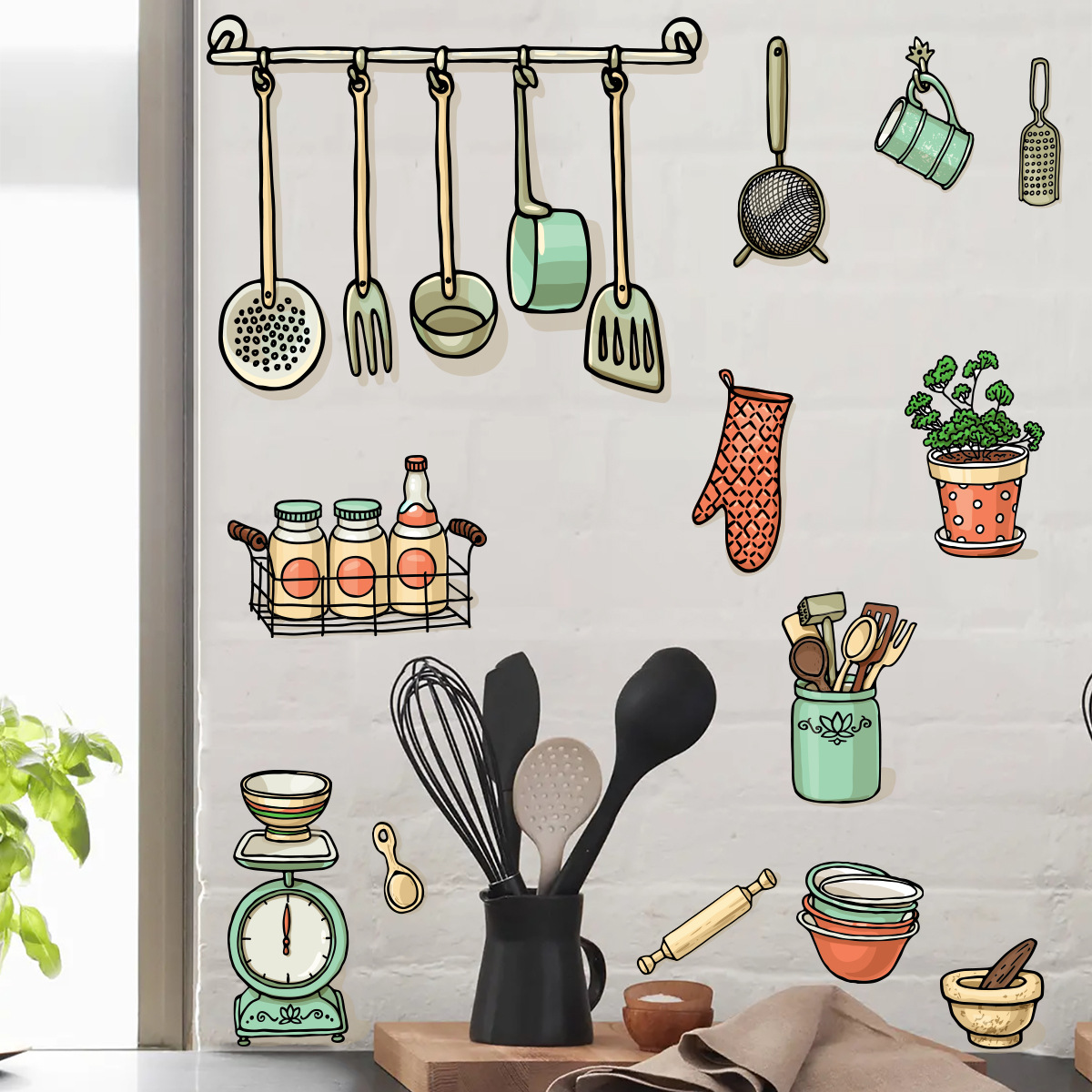 y1806热销新款餐具厨具厨房墙贴画 个性创意厨房布置墙贴纸批发