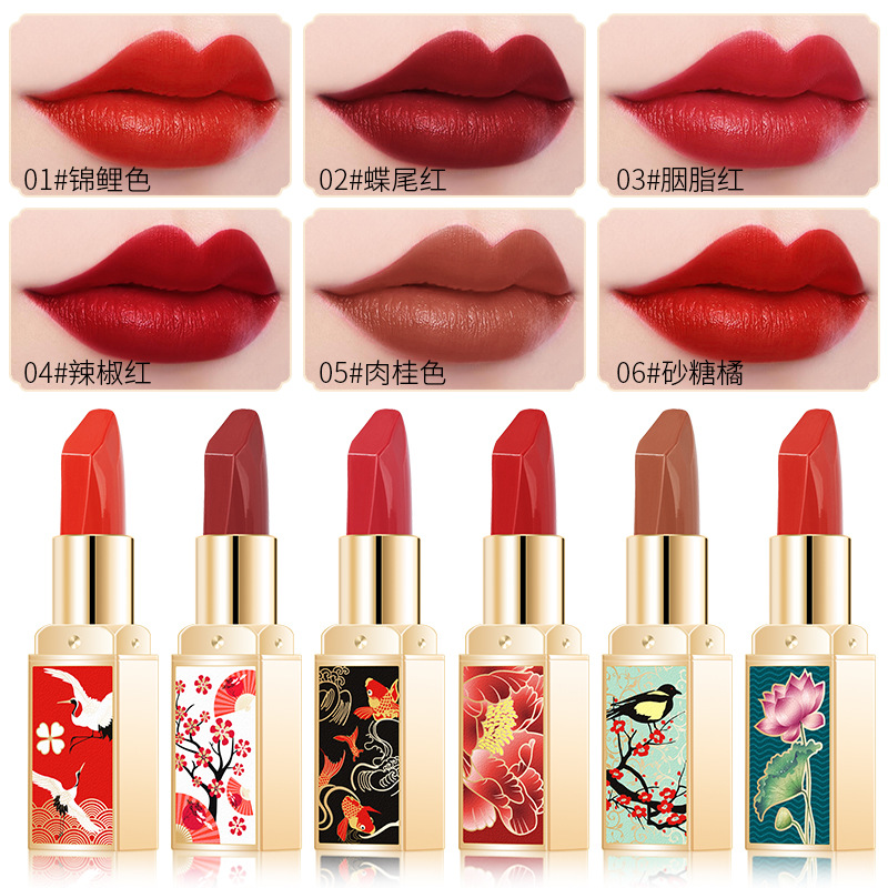 Chinese Style Lipstick Oriental Charm Antique Style Sauvignon Blanc Crane Moisturizing and Waterproof Discoloration Resistant Matte Factory Direct Sales