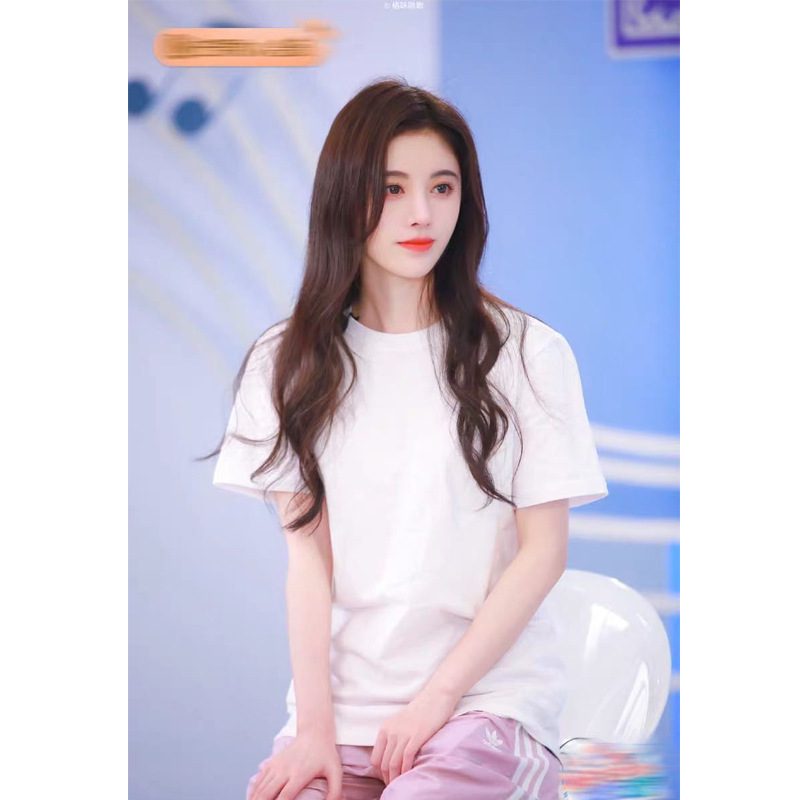 2020夏季新款韩版鞠婧祎同款白色t恤圆领短袖宽松简约百搭上衣