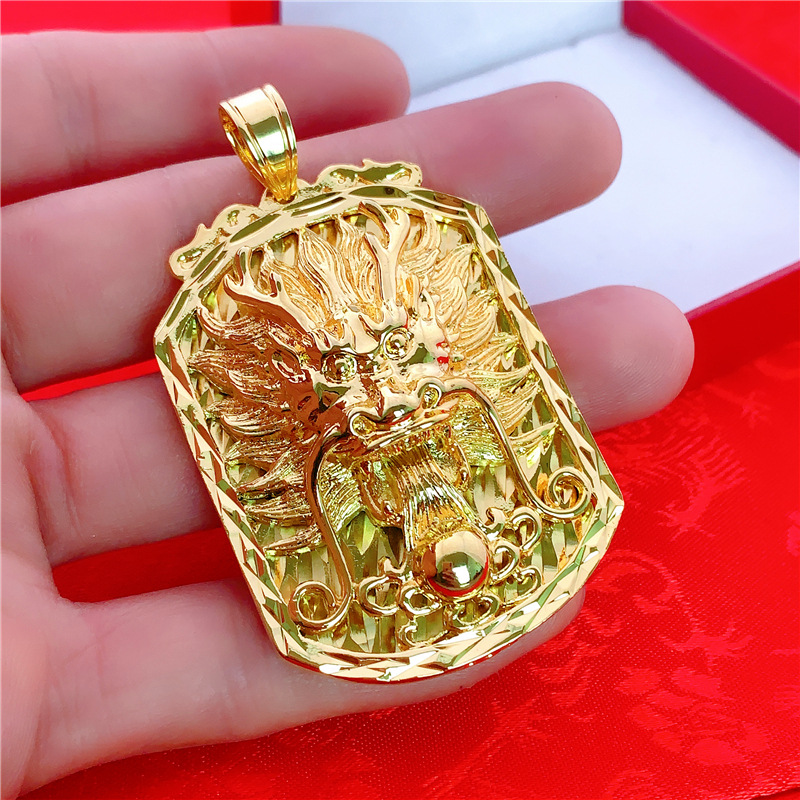 加厚金大号龙牌吊坠 沙金男士项链 黄铜镀黄金龙吊牌仿真金饰品