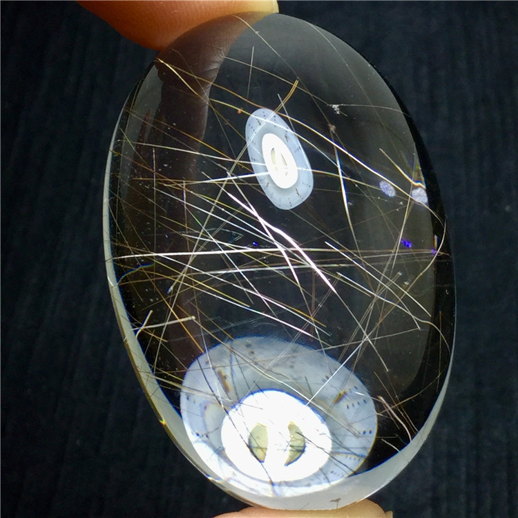 东海水晶天然银发晶白发晶顺发晶猫眼裸石蛋面吊坠