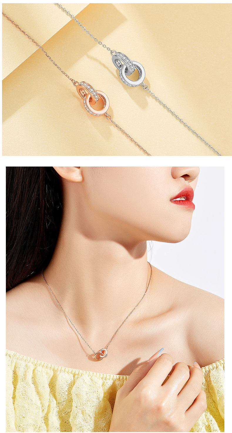 新加坡chomel双环s925项链女 抖音热销双环吊坠纯银锁骨链n0111