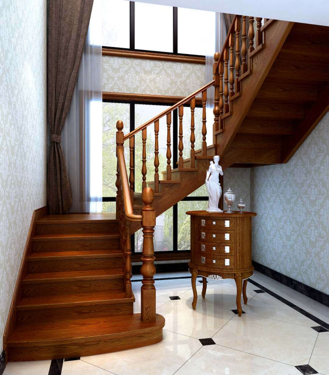 厂家供应家用室内木楼梯 别墅阁楼实木扶手楼梯cz-04号柱型整梯