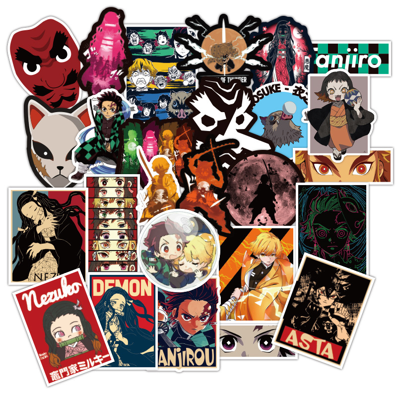 100张不重复日本动漫鬼灭之刃涂鸦贴纸个性行李箱滑板笔记本贴纸