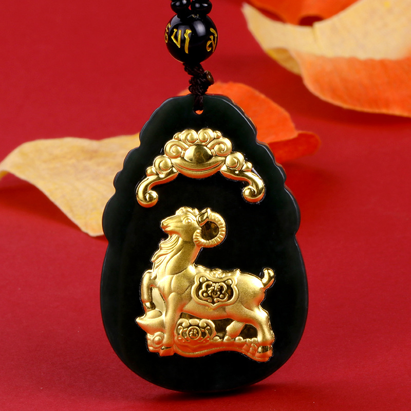 金镶玉挂件和田玉墨玉12十二生肖本命年吊坠玉石项链旅游会销礼品