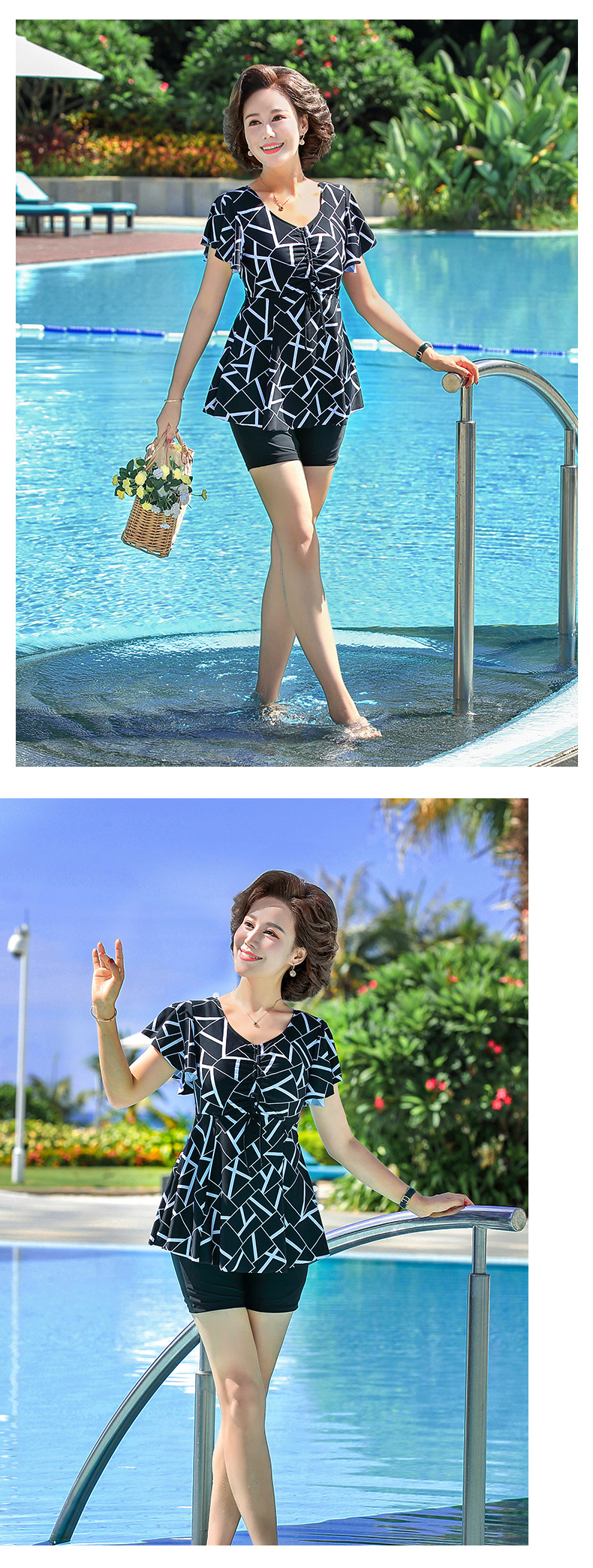 泳衣女妈妈款遮肚显瘦分体保守中老年人大码温泉款女士游泳衣泳装